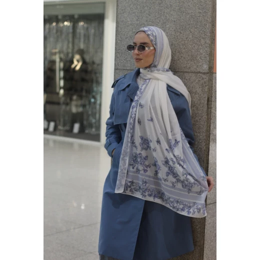 Kain Elegant Georgette Chiffon Hijab in Blue Butterflies Design, Soft & Lightweight, Extra Long Size 300x70cm, Perfect for Everyday Wear - Kain - Image 3