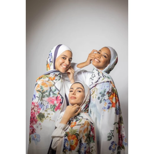 Love Garden Georgette Chiffon Hijab Soft, Airy Blue Scarf for Gentle Elegance. Features Exclusive Designs, Made in Egypt, & Extra Long 300x70cm Size. Perfect for Daily Wear - Love garden - Image 3