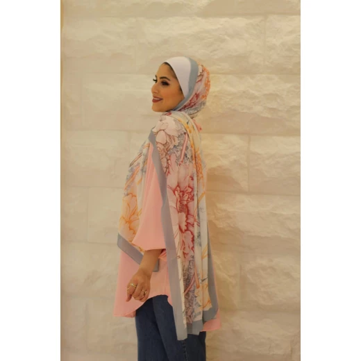 China Blossoms Floral Printed Hijab Lightweight Soft Scarf for Women 300x70cm - Kain - Image 3
