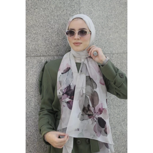 Kain Georgette Chiffon Hijab Scarf Purple 300x70cm Elegant Women's Shawl - Kain - Image 2