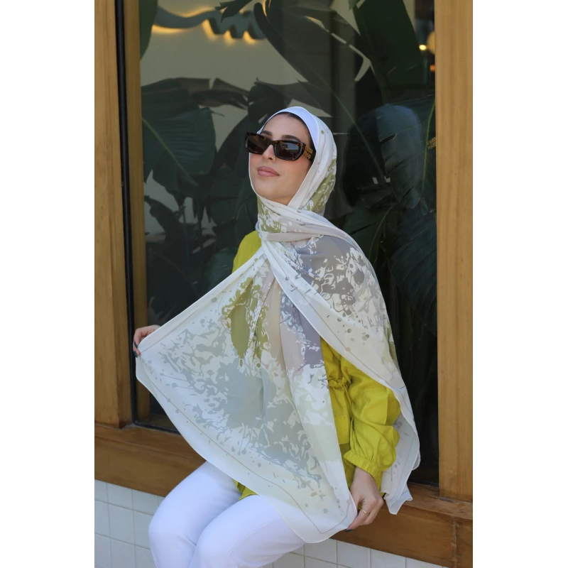 وشاح حجاب كاين جورجيت شيفون: مجموعة سبلاش باللون الخردلي للنساء، يتميز بتصاميم حصرية، صناعة مصرية، وحجم إضافي طويل 300x70 سم لتصفيفات متعددة الاستخدامات - كاين