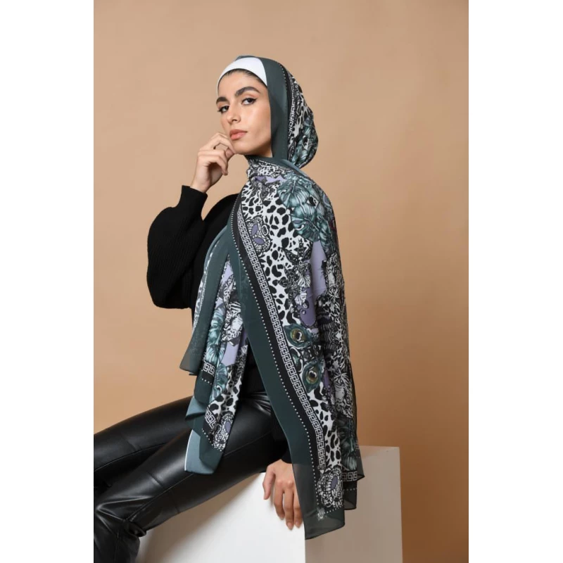 Panther Georgette Chiffon Hijab Scarf, Luxurious & Elegant, Black, 300 x 70 cm - Panther