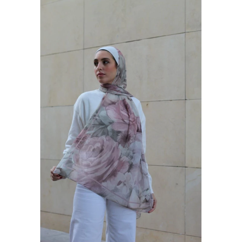 بتلة توهج حجاب كاين جورجيت شيفون: حجاب عصري وخفيف الوزن لإطلالة يومية أنيقة، بتصاميم حصرية، مقاس 300 × 70 سم - بتلة توهج