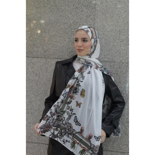 حجاب كاين أوليف تري باترفلايز شيفون جورجيت ناعم مريح 300x70 سم - كاين - Image 2