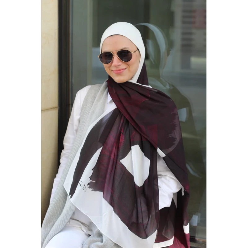 Kain Georgette Chiffon Hijab: Soft, Elegant Burgundy Scarf for Daily Wear. Extra Long 300x70cm for Versatile Styling. Premium Quality, Made in Egypt - Kain