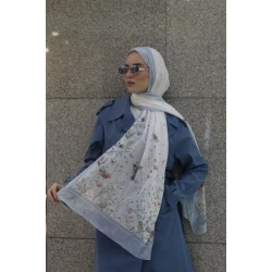حجاب كاين جورجيت شيفون أزرق لوف بيرد وشاح أنيق 300 × 70 سم