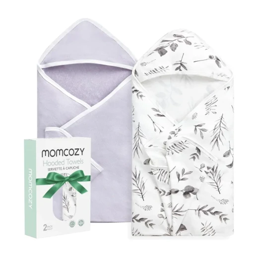 مجموعة مناشف أطفال بغطاء رأس Momcozy متعددة الألوان قطعتان