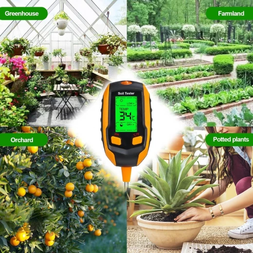 جهاز اختبار التربة 4 في 1 ,قياس الرطوبة، الحموضة، درجة الحرارة، وضوء الشمس مع شاشة LCD كبيرة وإضاءة خلفية للعناية الدقيقة بالنباتات - Image 2