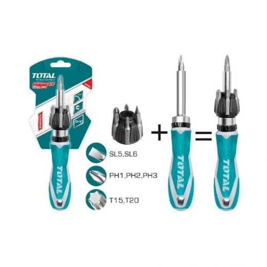 طقم مفك براغي من توتال بمقبض طقطقة (راتشيت) – 8 قطع، موديل TACSD30086، تصميم مريح وسهل الاستخدام لأعمال الصيانة الدقيقة والمنزلية طقم مفك براغي من توتال بمقبض طقطقة (راتشيت) – 8 قطع، موديل TACSD30086، تصميم مريح وسهل الاستخدام لأعمال الصيانة الدقيقة والمنزلية