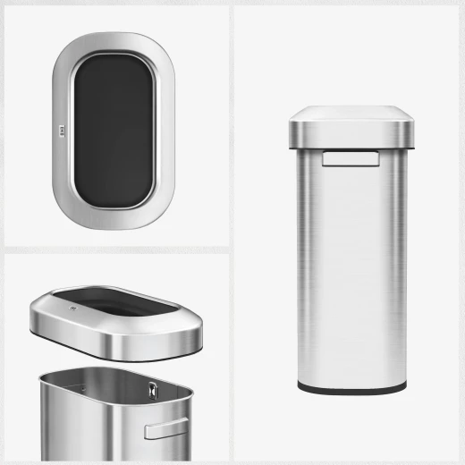 سلة مهملات EKO Urban Slim 60L من الفولاذ المقاوم للصدأ ذات غطاء علوي مفتوح - درجة تجارية، مقاومة لبصمات الأصابع - إيكو - Image 2