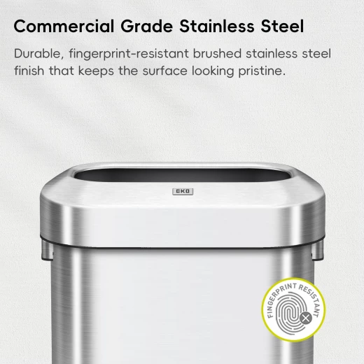 سلة مهملات EKO Urban Slim 60L من الفولاذ المقاوم للصدأ ذات غطاء علوي مفتوح - درجة تجارية، مقاومة لبصمات الأصابع - إيكو - Image 4