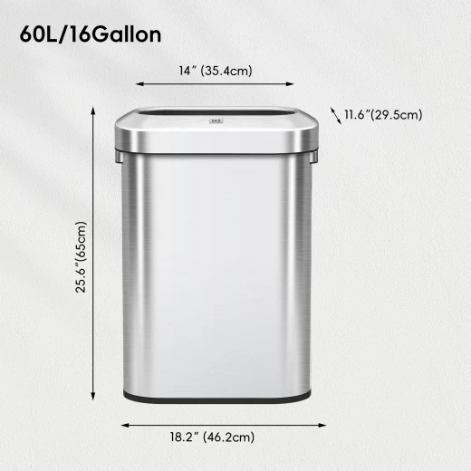 سلة مهملات EKO Urban Slim 60L من الفولاذ المقاوم للصدأ ذات غطاء علوي مفتوح - درجة تجارية، مقاومة لبصمات الأصابع - إيكو - Image 5