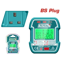 توتال جهاز اختبار المقابس بشاشة LCD مع وظيفة RCD وقابس BS 90-250 فولت لفحص كهربائي آمن