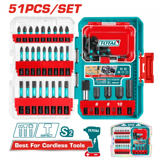TOTAL 51-Piece Impact Screwdriver Bit Set - Heavy Duty Kit TOTAL 51-Piece Impact Screwdriver Bit Set - Heavy Duty Kit