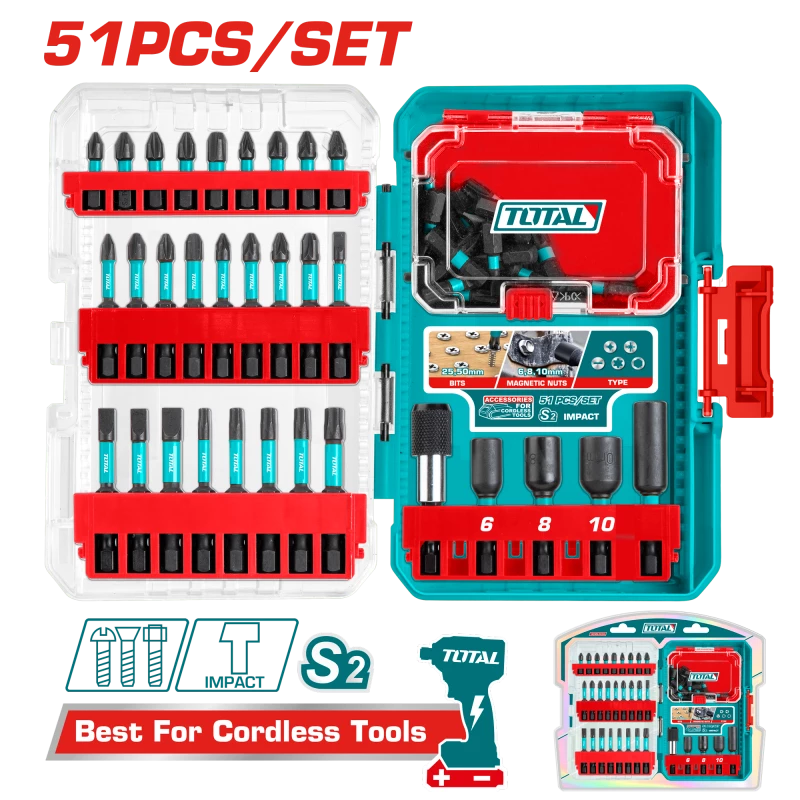 TOTAL 51-Piece Impact Screwdriver Bit Set - Heavy Duty Kit - Total