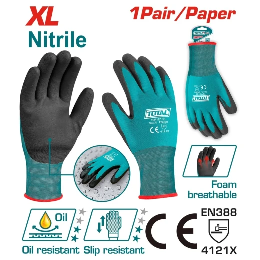 TOTAL TOOLS XL Nitrile Foam Coated Work Gloves – 1 Pair, Turquoise | Calibre 13 Protective Safety Gloves, Non-Slip Industrial & General Work Gloves TOTAL TOOLS XL Nitrile Foam Coated Work Gloves – 1 Pair, Turquoise | Calibre 13 Protective Safety Gloves, Non-Slip Industrial & General Work Gloves