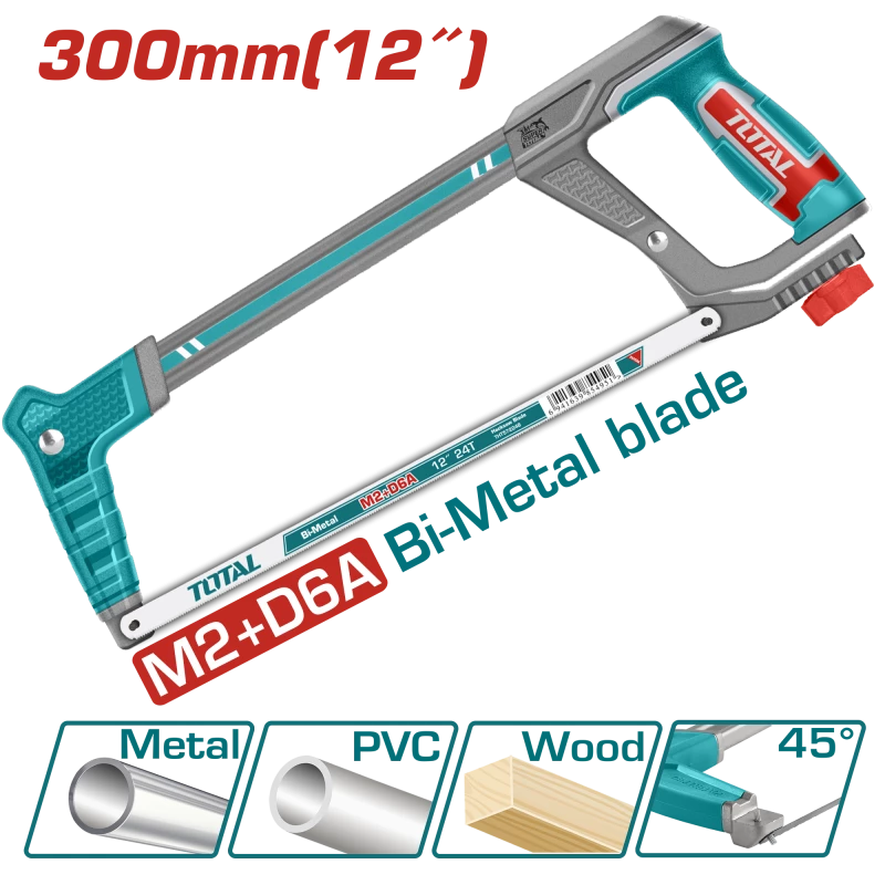 TOTAL Hacksaw Frame 300mm | 12" – Adjustable Angle, Soft Grip (THT541016) - Total