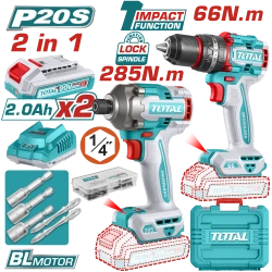 طقم درل شحن و درل مفكات 20V بدون فحمات من توتال (TCKLI20277)