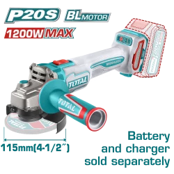 TOTAL Cordless Angle Grinder Brushless 1200W, 115mm, 4.5" Battery & Charger Sold Separately (TAGLI221153)