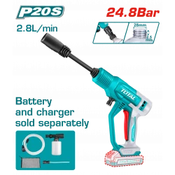TOTAL Cordless Pressure Washer 24.8Bar 20V Battery & Charger Sold Separately (TPWLI2036)