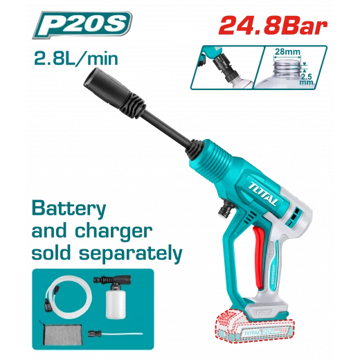 TOTAL Cordless Pressure Washer 24.8Bar 20V Battery & Charger Sold Separately (TPWLI2036) TOTAL Cordless Pressure Washer 24.8Bar 20V Battery & Charger Sold Separately (TPWLI2036)