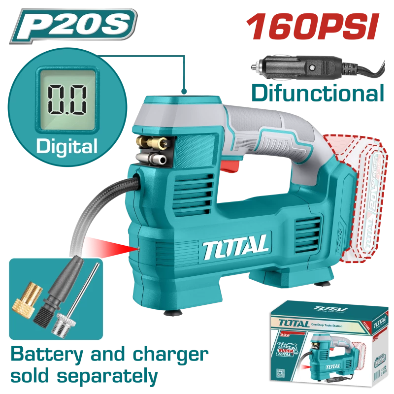 منفاخ هواء شحن للسيارة 20 فولت ضغط 160 PSI بدون بطارية و شاحن  (TACLI2012) من توتال - توتال