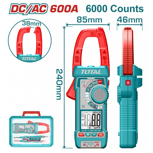 كلامب ميتر 600 أمبير DC/AC - بعداد 6000 TRMS مع قياس الحرارة والتردد والتيار اللحظي من توتال (TMT766002) كلامب ميتر 600 أمبير DC/AC - بعداد 6000 TRMS مع قياس الحرارة والتردد والتيار اللحظي من توتال (TMT766002)