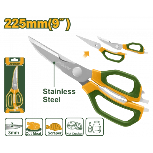مقص مطبخ متعدد الوظائف من Jadever مقاس 225 ملم من الفولاذ المقاوم للصدأ (JDSX1605) مقص مطبخ متعدد الوظائف من Jadever مقاس 225 ملم من الفولاذ المقاوم للصدأ (JDSX1605)