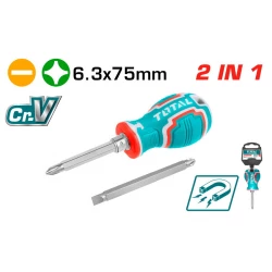 مجموعة مفك 2 في 1 برأس فيليبس PH2 ورأس مسطح SL6.3*75 مم – تصميم مبتكر مع مقبض مريح وطول رمح 75 مم للوصول الدقيق من توتال