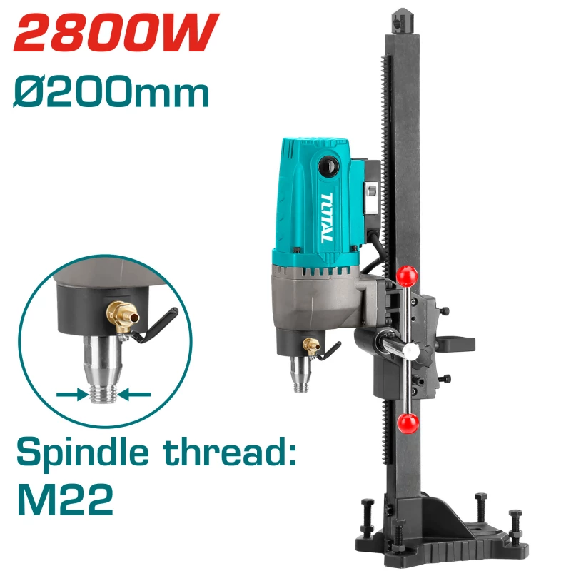 ماكينة حفر ماسية بقوة 2800 واط (TDDM28001) تبريد بالماء، قابض أمان، تصميم مريح للحفر في الخرسانة والصخور من توتال - توتال