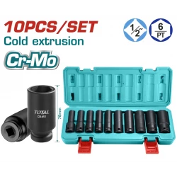 TOTAL 10-Piece Deep Impact Socket 1/2" Set (THKISD12102L)