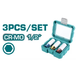 TOTAL Non-Marring Lug Nut Socket Set 1/2" Drive, 3-Piece Chrome Molybdenum, Protective Sleeve