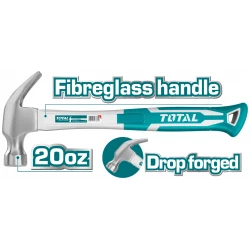 Total 16oz Claw Hammer, Durable Steel Head with Ergonomic Handle for Precision Nailing & Nail Removal