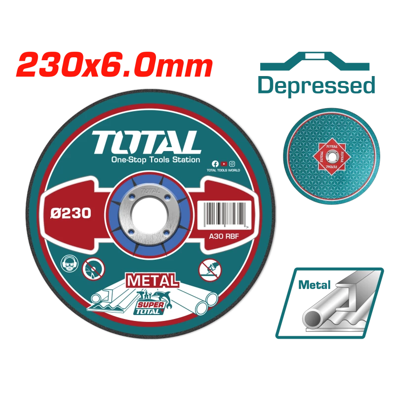 TOTAL 9-inch Metal Grinding Disc 230mm x 6mm for Steel & Iron - Depressed Center - Total