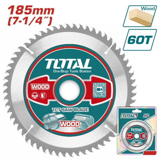 شفرة منشار TOTAL TCT للخشب 185 مم (7-1/4 بوصة)، 60 سن (TAC231413) شفرة منشار TOTAL TCT للخشب 185 مم (7-1/4 بوصة)، 60 سن (TAC231413)