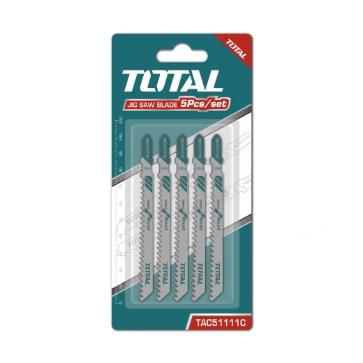 TOTAL Jigsaw Blade Set for Wood, 5 Pieces High Carbon Steel, T-Shank, Clean & Fast Cuts for Wood, Plywood, Particleboard, Universal Fit TOTAL Jigsaw Blade Set for Wood, 5 Pieces High Carbon Steel, T-Shank, Clean & Fast Cuts for Wood, Plywood, Particleboard, Universal Fit