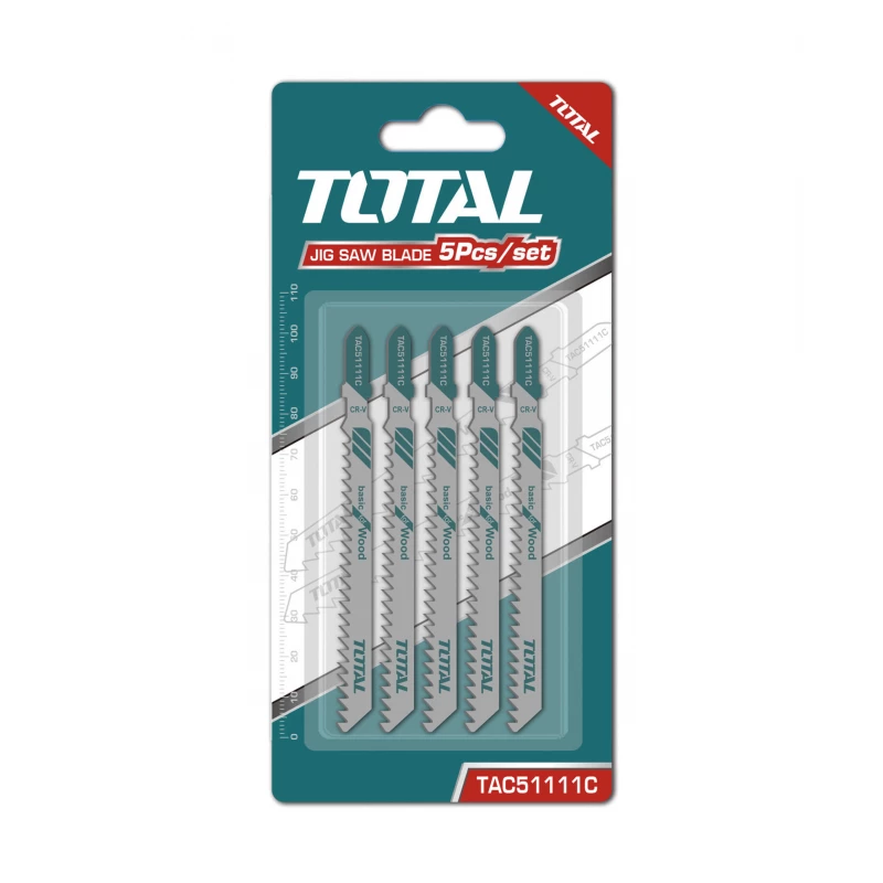 TOTAL Jigsaw Blade Set for Wood, 5 Pieces High Carbon Steel, T-Shank, Clean & Fast Cuts for Wood, Plywood, Particleboard, Universal Fit - Total