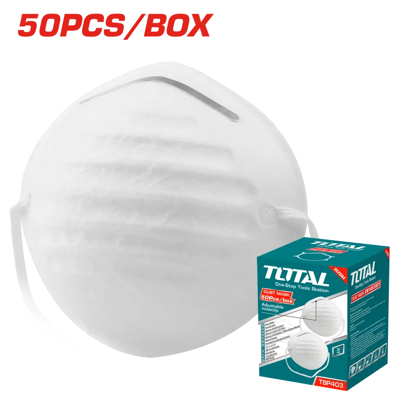 TOTAL Dust Mask – 50 Pcs (TSP403) | Comfortable Fit with Adjustable Nose Clip - Total