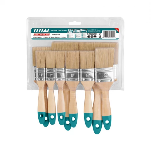 TOTAL 9-Piece Paint Brush Set with Wooden Handles TOTAL 9-Piece Paint Brush Set with Wooden Handles