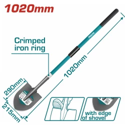 TOTAL Steel Shovel with Fiberglass Handl, Heavy-Duty Digging Tool for Gardening, Landscaping & Construction (THTH12101)