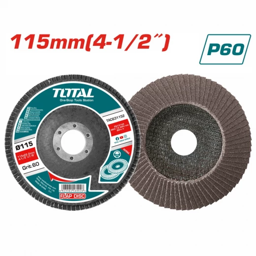 قرص صنفرة دائري P60 ,مقاس 115×22.2 مم (4.5 بوصة), متوسط الخشونة، للمعادن والخشب، متوافق مع أجهزة الجلاخة الزاوية من توتال قرص صنفرة دائري P60 ,مقاس 115×22.2 مم (4.5 بوصة), متوسط الخشونة، للمعادن والخشب، متوافق مع أجهزة الجلاخة الزاوية من توتال