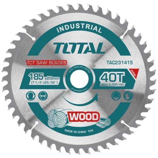 شفرة منشار TOTAL TCT للخشب 185*20 مم - 7.1/4 بوصة | 40 سن (TAC231415)