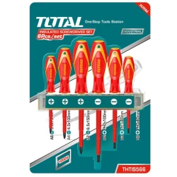 Total 6 Pcs Insulated Screwdriver Set with Rubber Handle (THTIS566) – Safe for Electrical Work, Comfortable Grip, High Quality