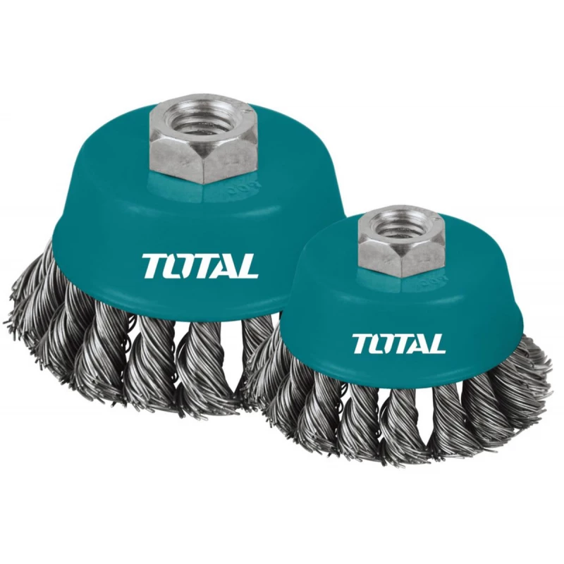 Total 100mm Wire Cup Twist Brush, Durable Steel Wire for Rust, Paint & Weld Cleaning, Compatible with Angle Grinders - Total