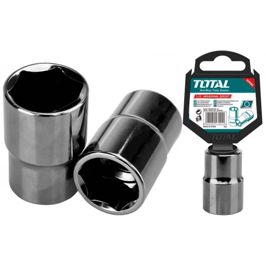 TOTAL 1/2" Hexagonal Socket 8mm (THTST12081), 50BV30 Material, Heat Treated, Black Nickel Plated, Durable Hand Tool in Plastic Packaging TOTAL 1/2" Hexagonal Socket 8mm (THTST12081), 50BV30 Material, Heat Treated, Black Nickel Plated, Durable Hand Tool in Plastic Packaging