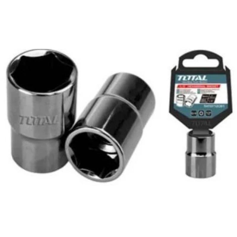 TOTAL 1/2" Hexagonal Socket 10mm, 6-Point, Heat-Treated 50BV30 Steel, Black Nickel Plated, with Plastic Hanger for Easy Storage - Total