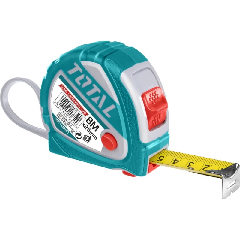 Total Slim Rubber Measuring Tape 8m x 25mm (TMT126081M) – Compact Design, Easy to Use, Ideal for Daily and Professional Use - Total