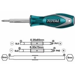 Total High-Quality 6-in-1 Screwdriver with Multiple Bits, Perfect for Various Maintenance and Assembly Tasks (THT2506076)