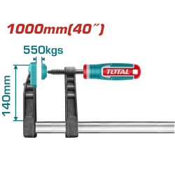TOTAL 40-inch F-Clamp with Plastic Handle - 550KGS Clamping Force for Woodworking & Metalworking