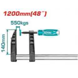 TOTAL F Clamp 140mm Jaw Depth x 1200mm Bar, Heavy Duty Steel Bar Clamp with Ergonomic Plastic Handle for Gluing, Drilling & Assembly